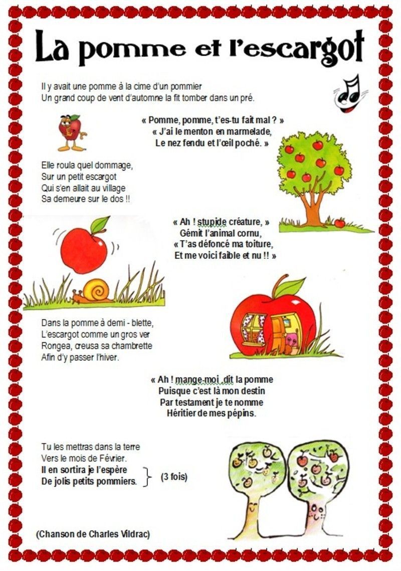 La Pomme Et L'escargot Charles Vildrac assistante maternelle bohal nounou sophi